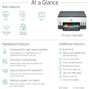 HP Smart -Tank 6001 Wireless Cartridge-Free all in one printer, this ink - with mobile print, scan, copy (2H0B9A) - Image 3